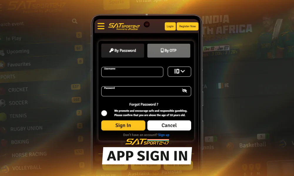 Access your personal account via the Satsport247 Mobile App