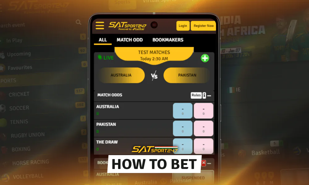 Browse through different sports events, check the real-time odds and statistics, and select your preferred betting options