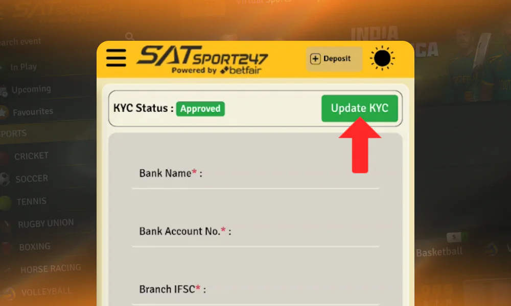 On a displayed page, update your KYC status by clicking the “Update KYC” button if needed